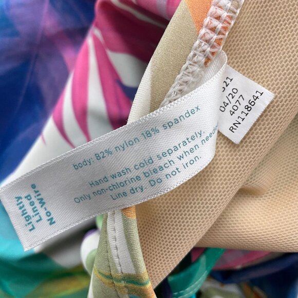 Cacique SWIM Suit Women 20 Pink Blue Palm Tropical Modest Layer‎ Bra 1pc - Picture 10 of 11